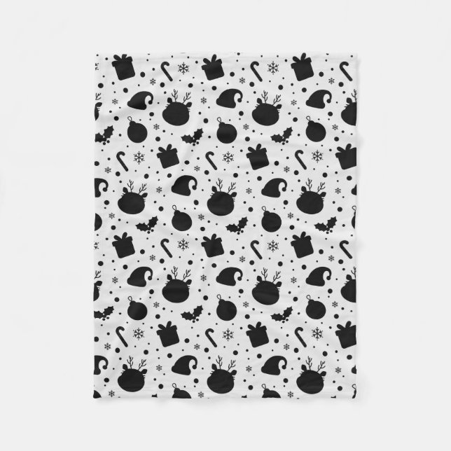 Couverture Polaire Motif sans couture de Noël noir et blanc (Devant)