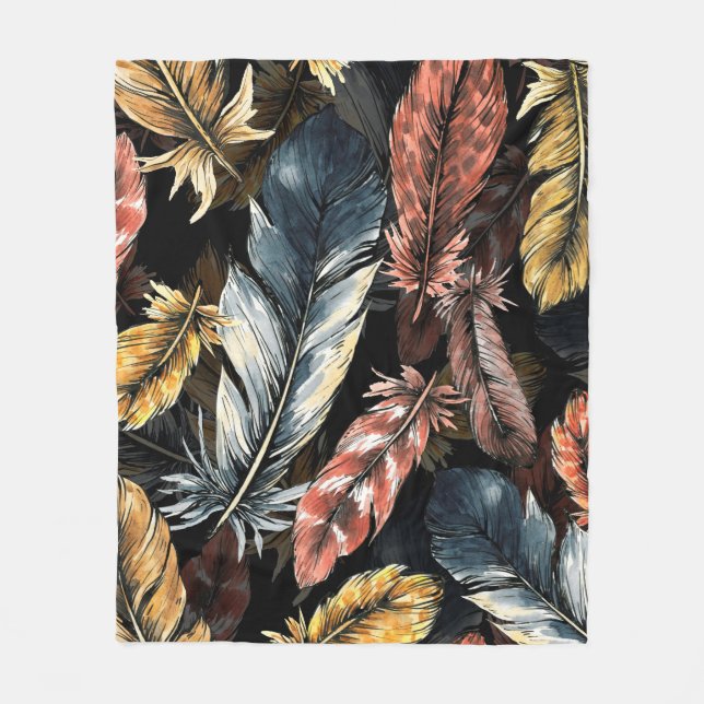 Couverture Polaire Motif sans couture de plumes d'oiseaux.  (Devant)