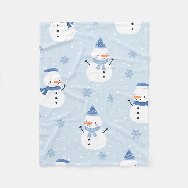 Couverture Polaire Motif sans couture Snowman, arrière - plan d'hiver (Devant)