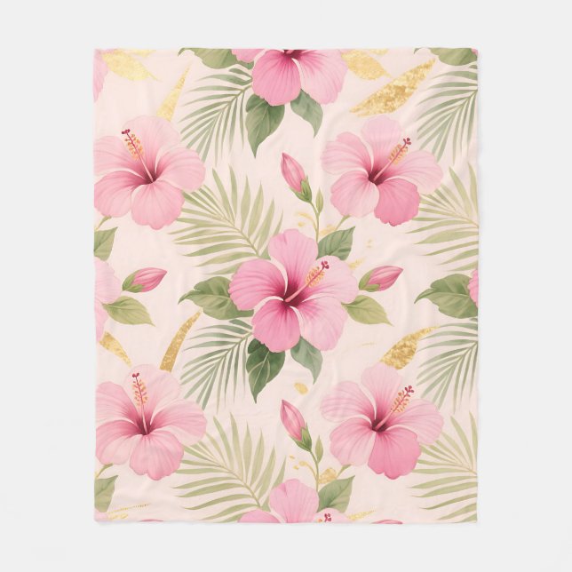 Couverture Polaire Motif sans couture tropical à hibiscus rose (Devant)