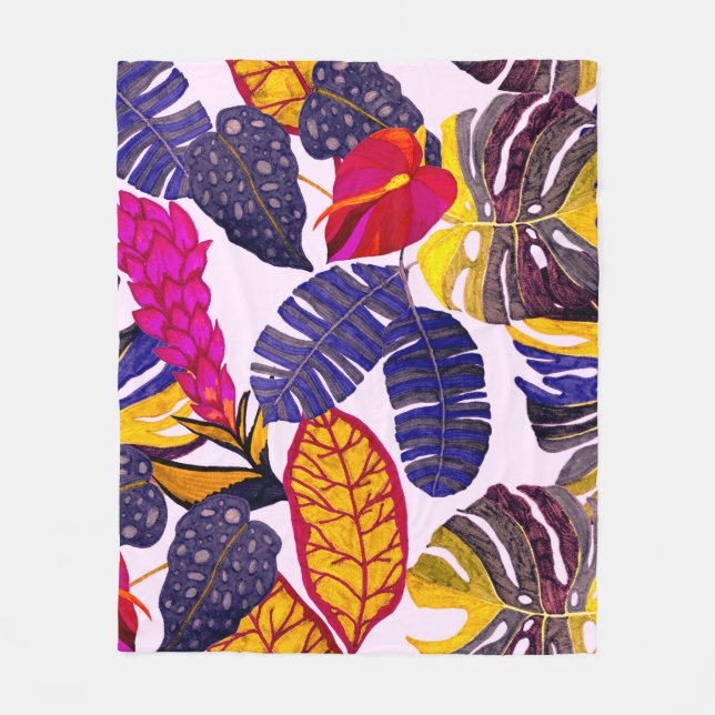 Couverture Polaire Motif sans faille créative avec feuilles tropicaux (Devant)