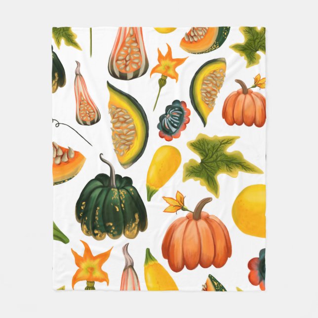 Couverture Polaire Motif sans faille de citrouilles et de feuilles su (Devant)