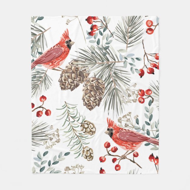 Couverture Polaire Motif sans soudure de Noël, oiseaux cardinaux, rou (Devant)