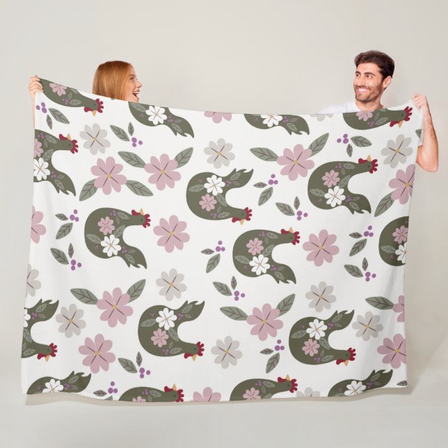 Couverture Polaire Motif sans soudure de Pâques avec poulet. (En situation)