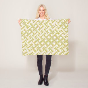 Couverture Polaire Motif Sayagata, Japonais, Or et Blanc