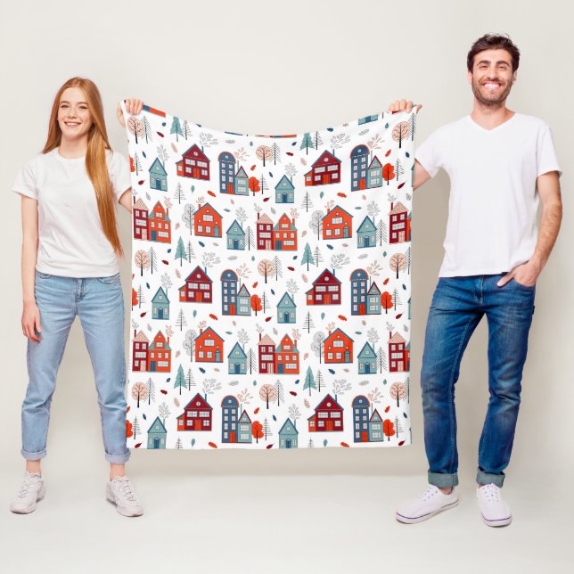 Couverture Polaire Motif scandinave d'art populaire de Chambre (En situation)