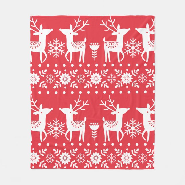 Couverture Polaire Motif scandinave de Noël sans couture avec blanc (Devant)