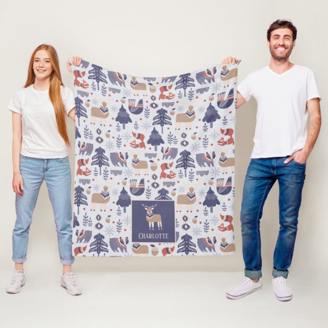 Couverture Polaire Motif scandinave d'hiver nordique Personnalisé (En situation)