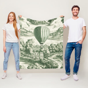 Couverture Polaire Motif scénique vert grandmillénaire Toile de Jouy