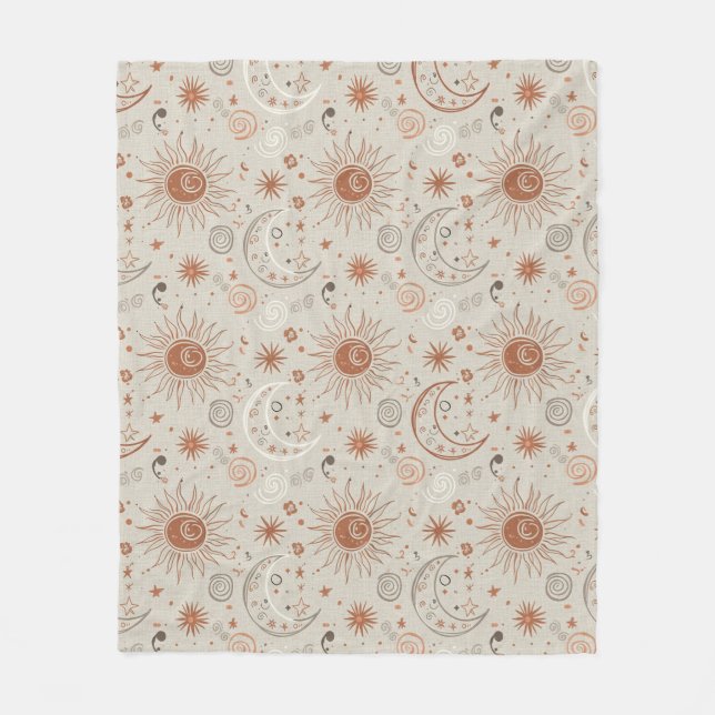 Couverture Polaire Motif Soleil et Lune Boho (Devant)
