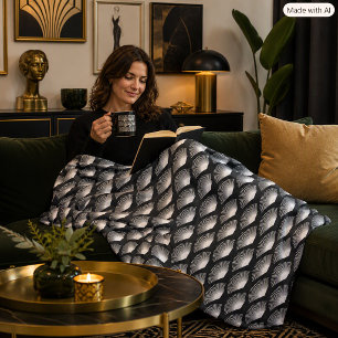 Couverture Polaire Motif Soleil Levant Art Déco Noir et Blanc