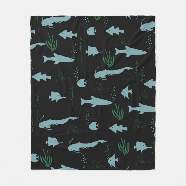 Couverture Polaire motif sous-marin Abstrait avec poissons et algues (Devant)