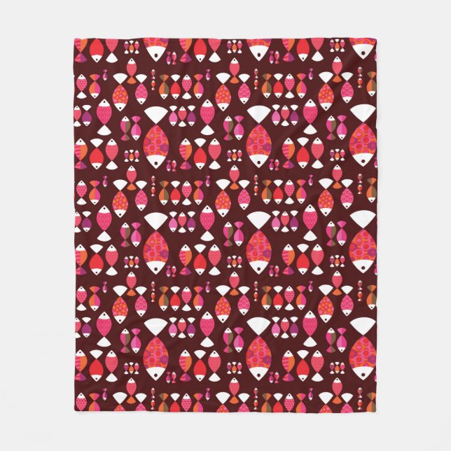 Couverture Polaire Motif sous-marin de rétros poissons abstraits (Devant)