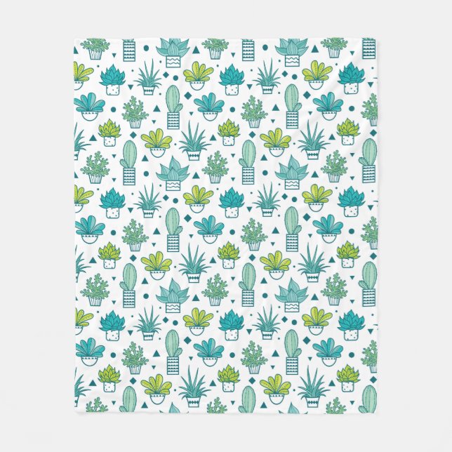 Couverture Polaire Motif succulent d'aquarelle verte et bleue (Devant)