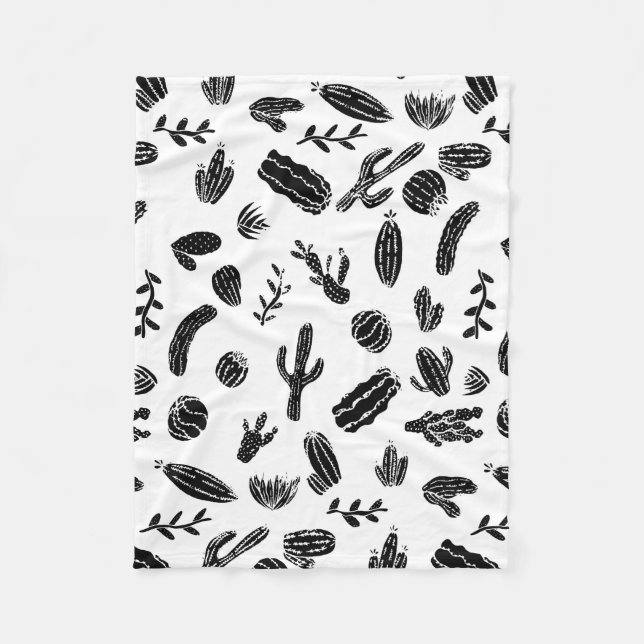 Couverture Polaire Motif succulent noir et blanc moderne de cactus (Devant)