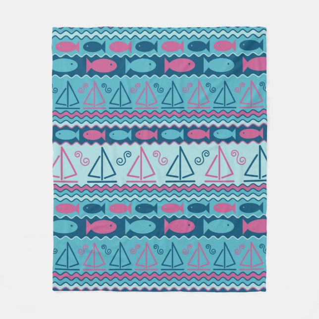 Couverture Polaire Motif Super Fun Fish And Sailboat (Devant)