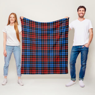 Couverture Polaire Motif Tartan à Carreaux Rouge Bleu sur Fond Noir