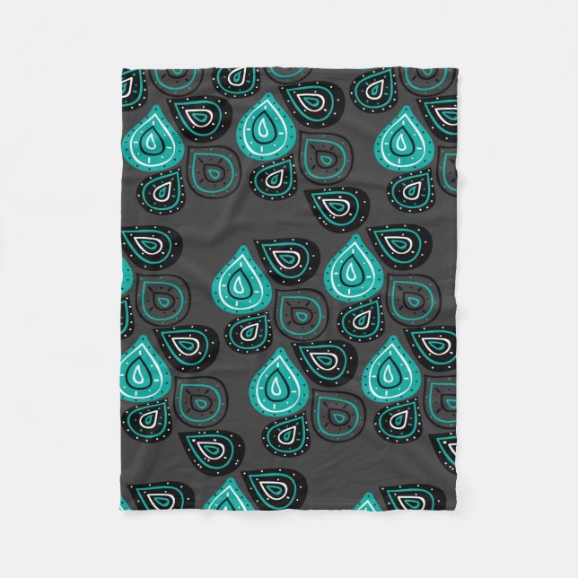Couverture Polaire Motif Teardrops Abstrait Turquoise (Devant)