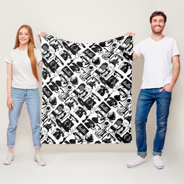 Couverture Polaire Motif téléphonique noir rétro (En situation)