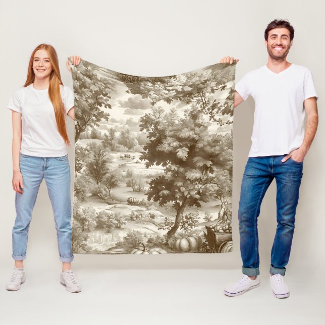 Couverture Polaire Motif Toile de Pompes Sépia de Campagne Française (En situation)