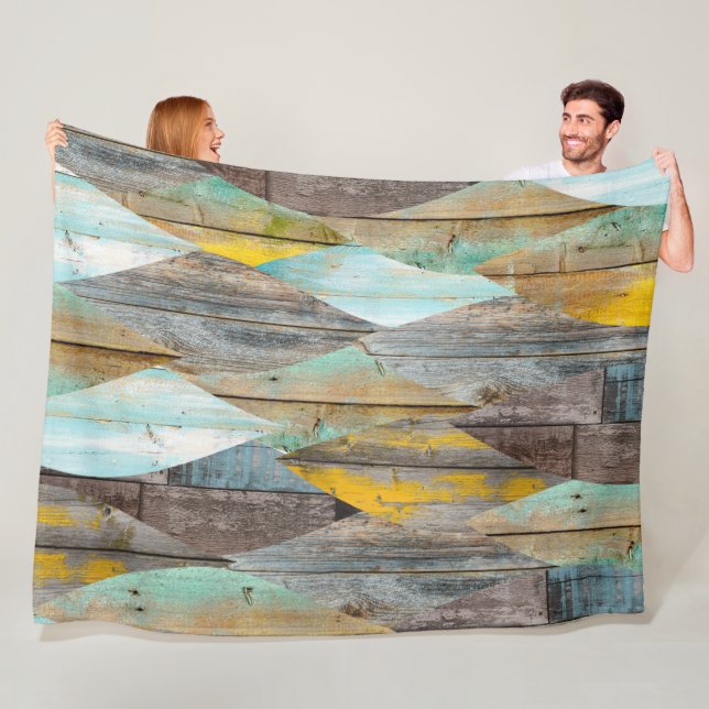 Couverture Polaire Motif Tons Pastels Automne Texture Bois de Grange (En situation)