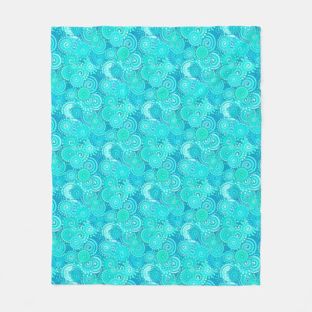 Couverture Polaire Motif tourbillon fractal, teintes turquoise (Devant)