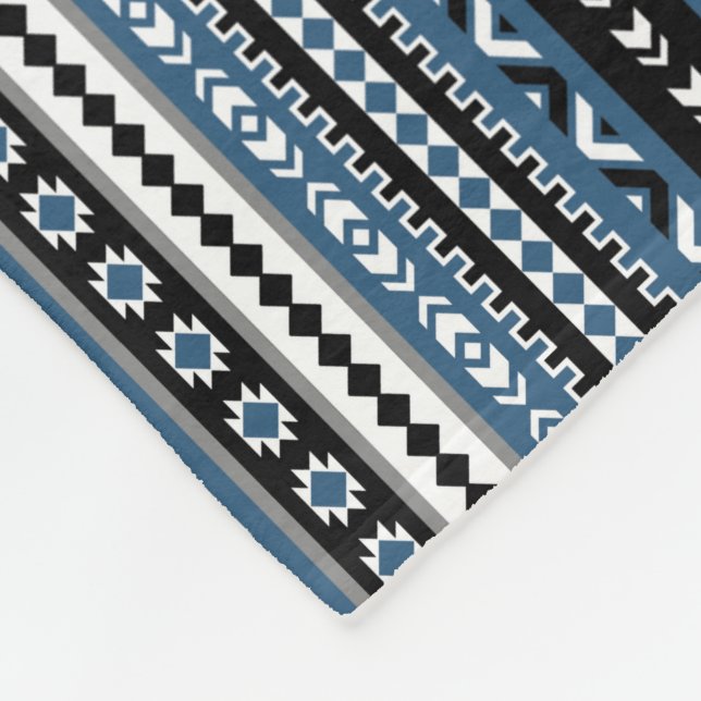 Couverture Polaire Motif tribal aztèque/noir bleu de blanc gris (Coin)