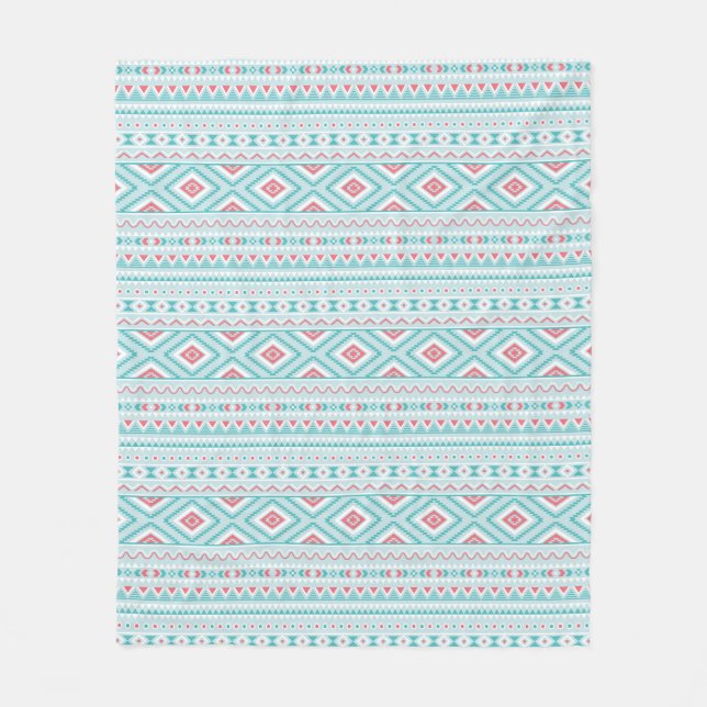 Couverture Polaire Motif tribal aztèque turquoise et rose (Devant)