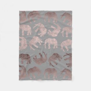 Couverture Polaire motif tribal d'éléphant d'or rose clair élégan