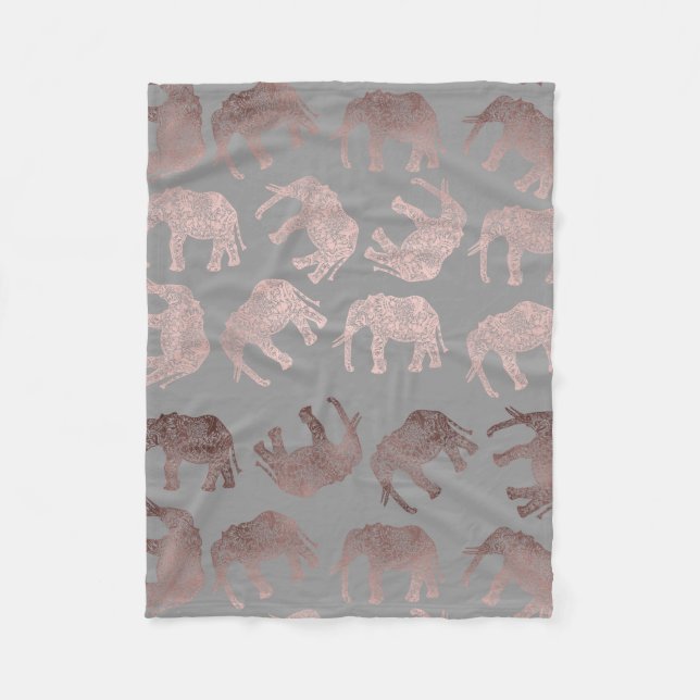 Couverture Polaire motif tribal d'éléphant d'or rose clair élégant (Devant)