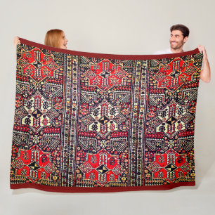 Couverture Polaire Motif tribal géométrique rouge et blanc oriental
