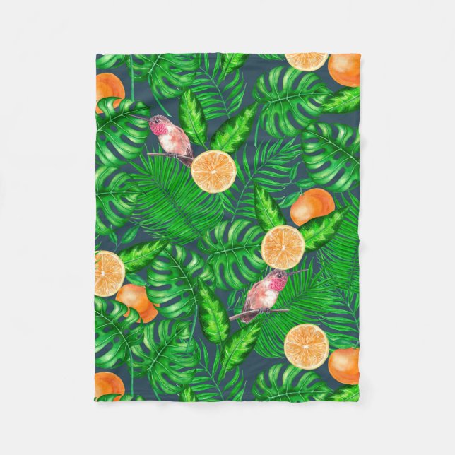 Couverture Polaire Motif tropical, colibris (Devant)