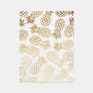 Couverture Polaire motif tropical d'ananas d'or élégant de faux