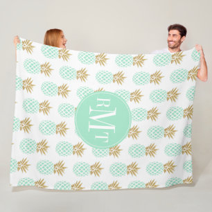 Couverture Polaire Motif tropical d'ananas d'or élégant de faux