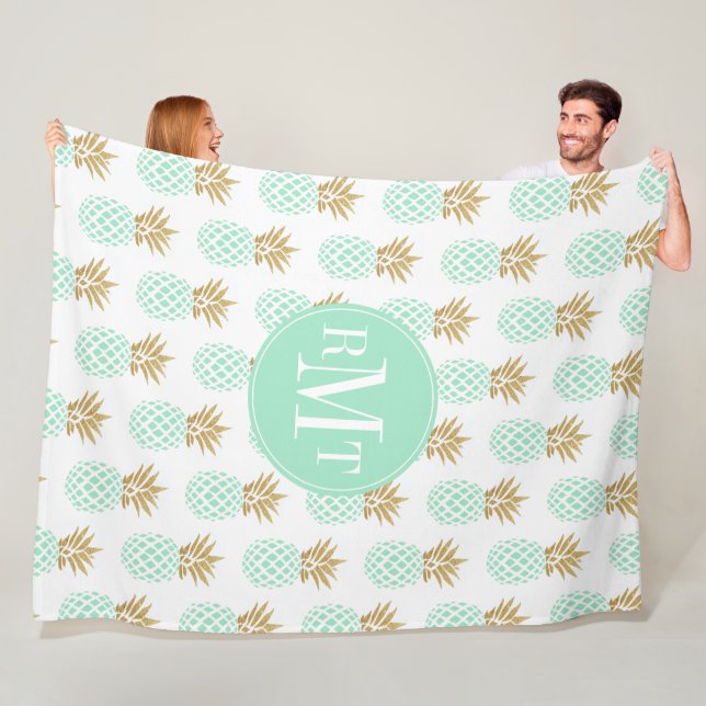 Couverture Polaire Motif tropical d'ananas d'or élégant de faux (En situation)