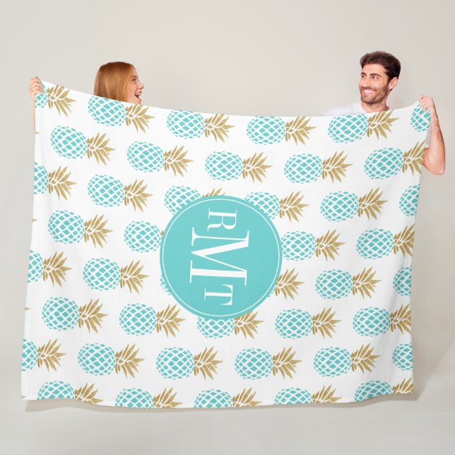 Couverture Polaire Motif tropical d'ananas d'or élégant de faux (En situation)
