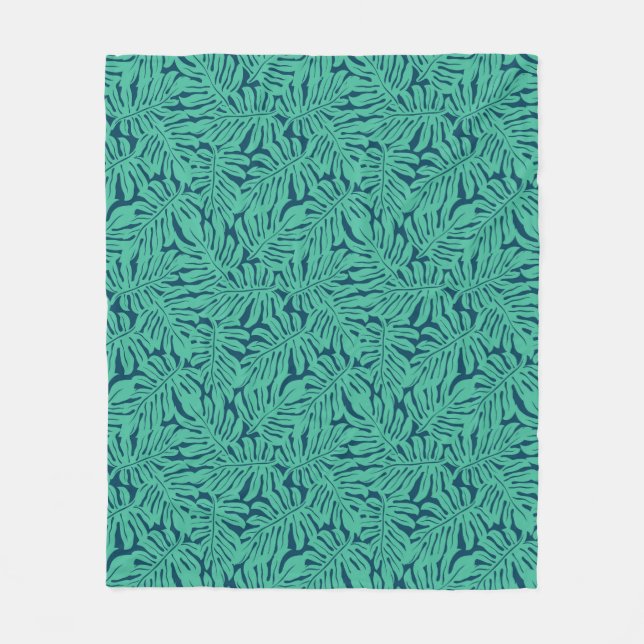 Couverture Polaire Motif tropical de feuille de Monstera (Devant)