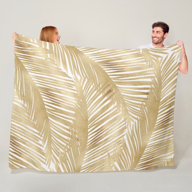 Couverture Polaire Motif Tropical de feuille d'or moderne (En situation)