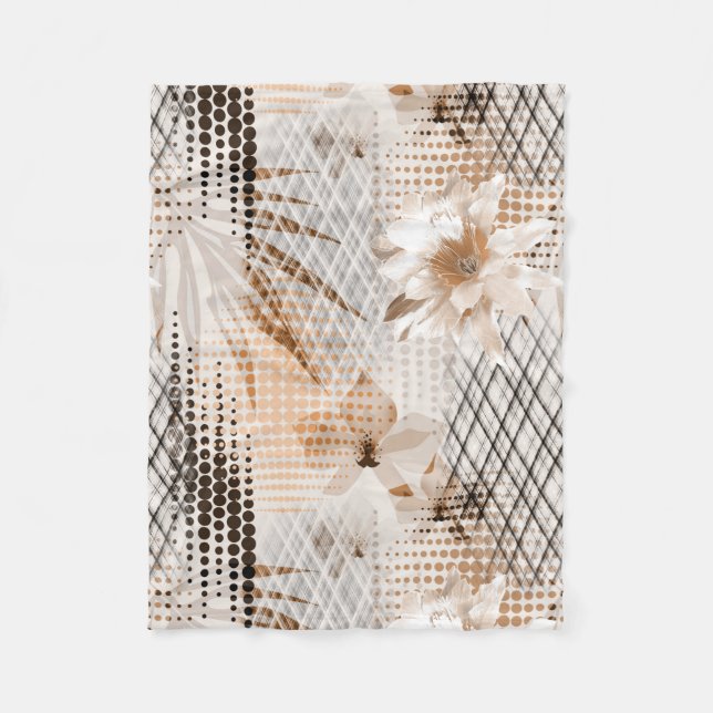 Couverture Polaire Motif tropical gris, beige. (Devant)