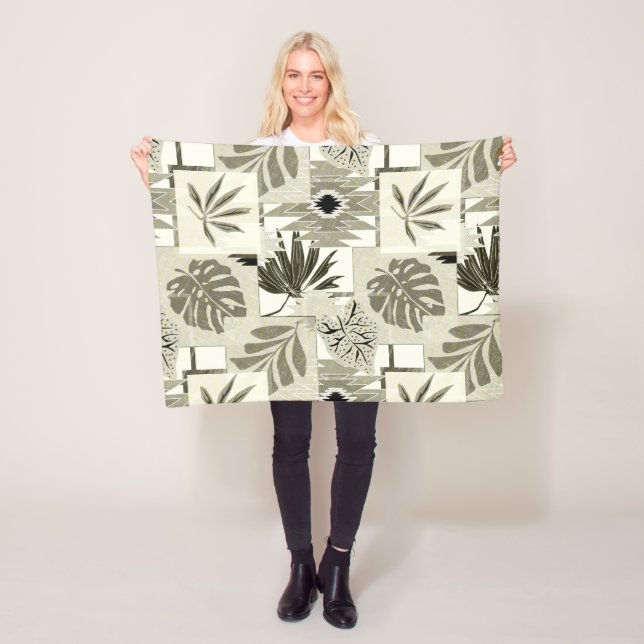 Couverture Polaire Motif tropicale monochrome. (En situation)