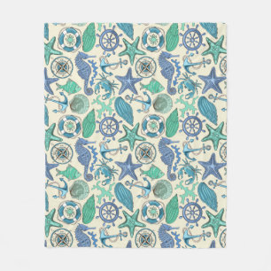 Couverture Polaire Motif turquoise d'animaux de mer