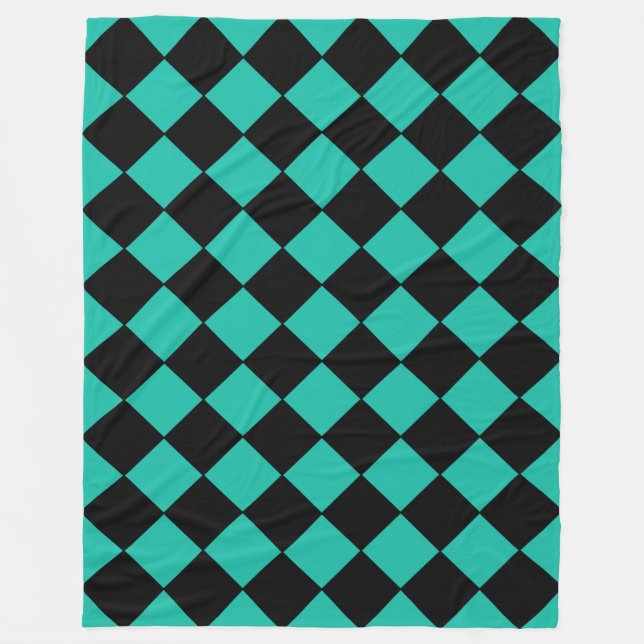 Couverture Polaire Motif turquoise et noir Harlequin Diamond Checked (Devant)