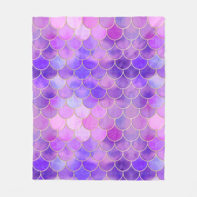 Couverture Polaire Motif Ultra Violet & Gold Mermaid (Devant)