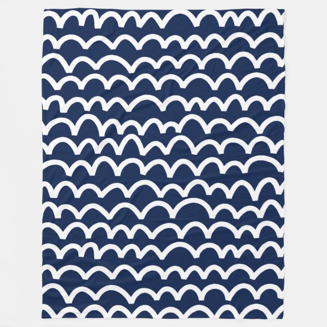 Couverture Polaire Motif vague - Blanc sur bleu foncé (Devant)