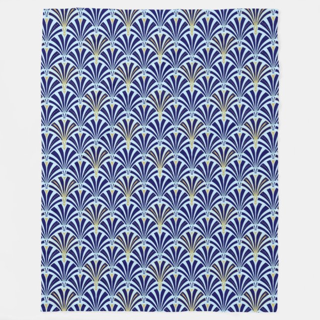 Couverture Polaire Motif ventilateur Art déco - cobalt et bleu ciel (Devant)
