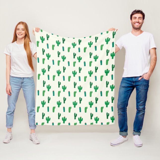 Couverture Polaire Motif vert clair de cactus (En situation)