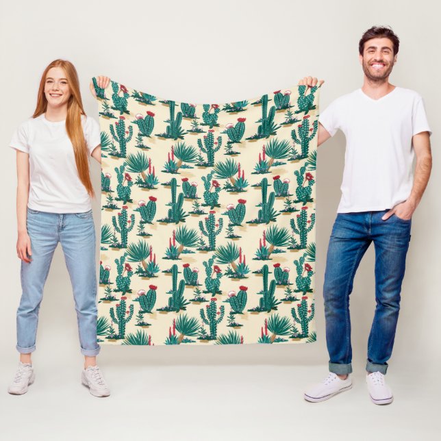 Couverture Polaire Motif vert et rouge de cactus (En situation)