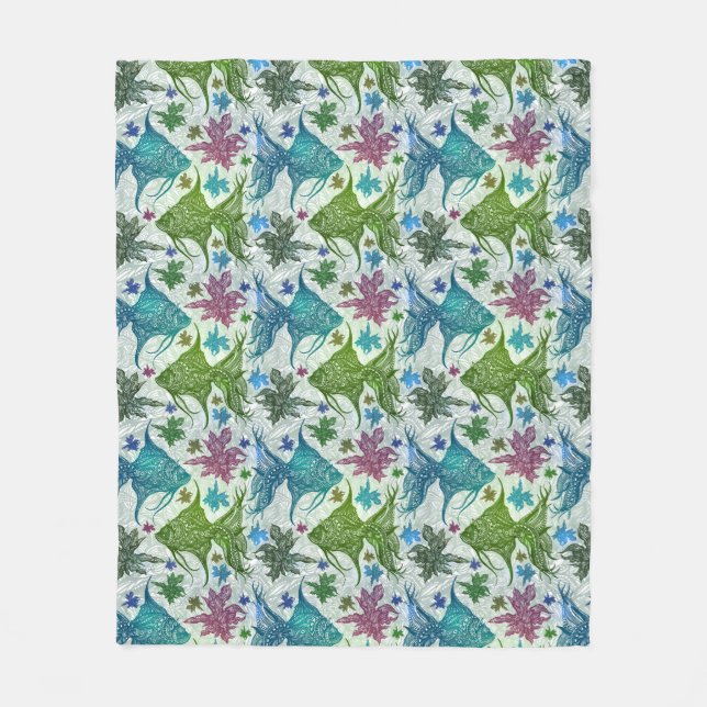 Couverture Polaire Motif vintage de poissons (Devant)