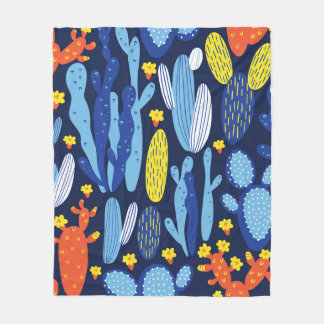 Couverture Polaire motif vintage sans soudure avec cactus sur bleu fo