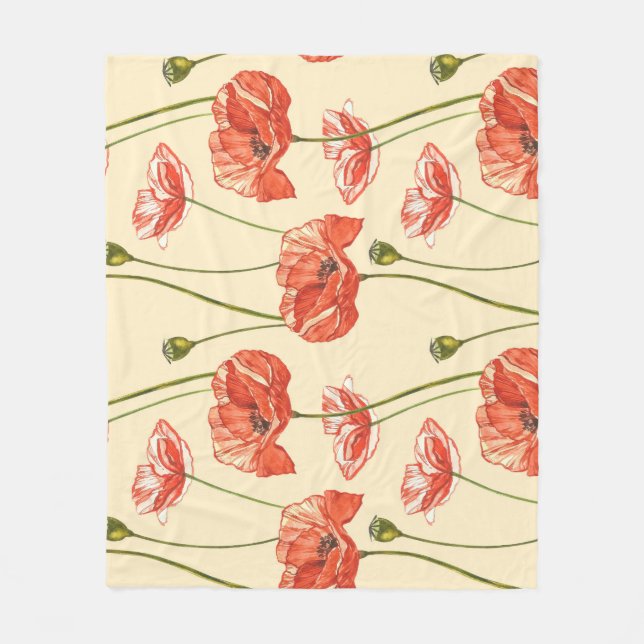 Couverture Polaire Motif Watercolor Red Poppies. (Devant)